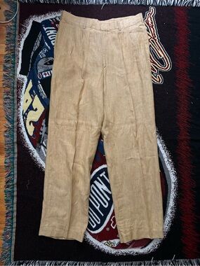 Hickey Freeman Sport Trousers 36 Tan 100% Linen Made In Italy Luxury Dress Pants